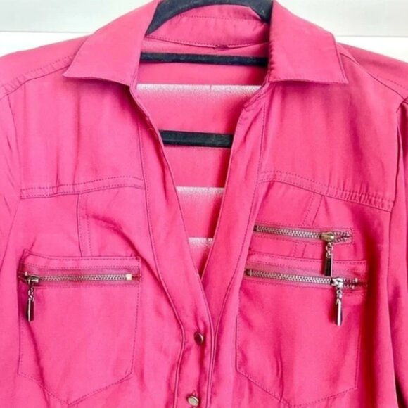 Bebe Burgundy Button Down Zip Pocket 3/4 Sleeve. Sz S 🙋‍♀️🛍😻 - Picture 5 of 15